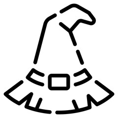 A simple line art design representing a witch hat, perfect for Halloween-themed invitations, decorations, and creative projects.