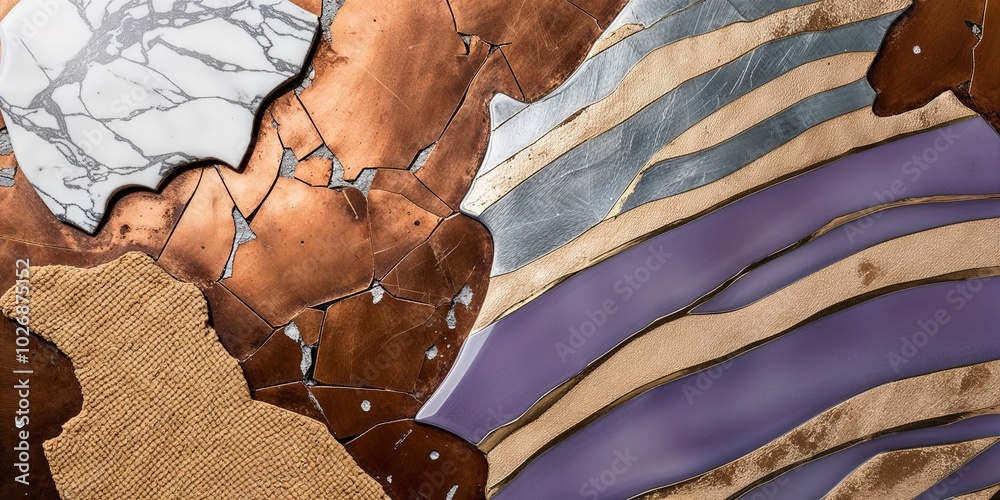 Wall mural Abstract textured background with marble, copper, and purple elements.