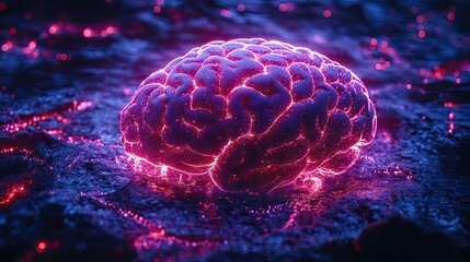 Obraz premium Neon lights illuminating human brains, emphasizing concepts of glowing intelligence or advanced technology.