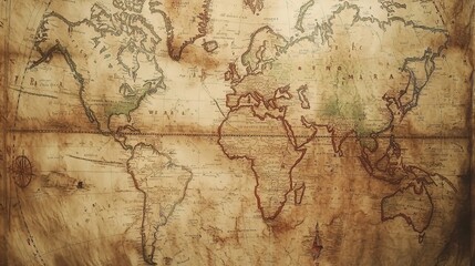 Fototapeta premium Vintage World Map with Detailed Geography and Textures