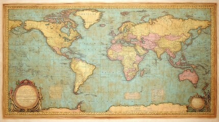 Obraz premium Vintage World Map with Decorative Borders and Colors
