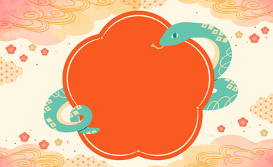 巳年の和風タイトルフレーム　正月背景素材
