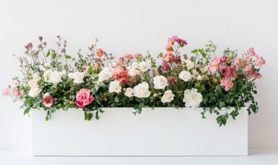 Fototapeta premium floor flower arrangement in a white flower box, aesthetic