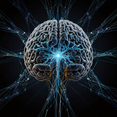 Fototapeta premium Mesmerizing Neural Network Visualization: Glowing Points and Intricate Connections in Soft Blues