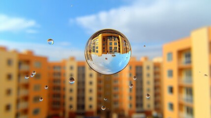 Reflective Cityscape in a Glass Sphere