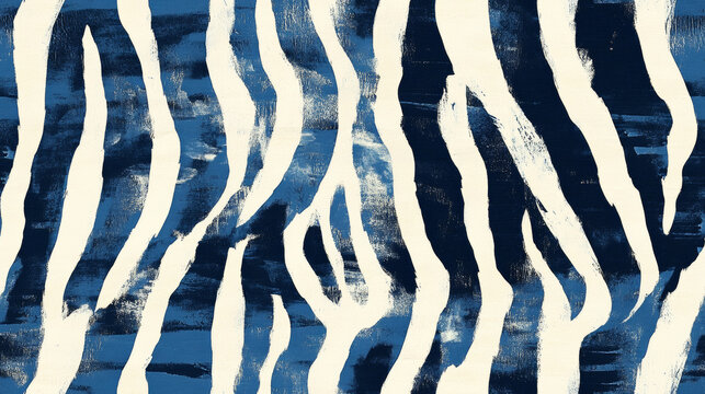 zebra print seamless patchwork pattern in navy blue and white paint. fashion trendy background for fabric design wallpaper