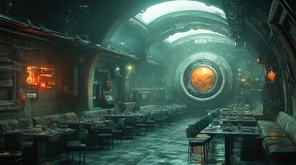 Visualization of a futuristic world where culinary arts blend seamlessly with advanced space-age technology.