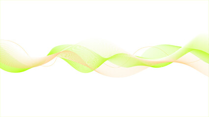 Flowing yellow and green abstract waves on a white background. Sound waves on transparent background for your design.	