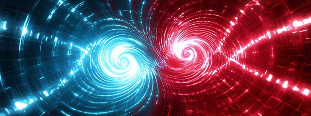 Obraz premium Abstract digital art with blue and red swirling lights.