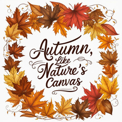 Hand-Drawn Autumn T-Shirt Design: Whimsical Leaves and Elegant Script on Crisp White