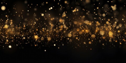 Golden glitter bokeh on black background. Holiday and celebration concept.