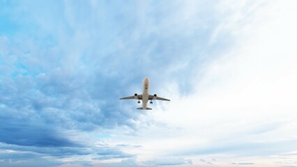 ULTRA HD. Airplane flies in blue sky. Travel, tourism. Airplane takes off against the background of blue sky.	
