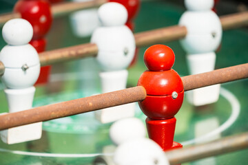 Tabletop Soccer Excitement - Close-Up of Foosball Game