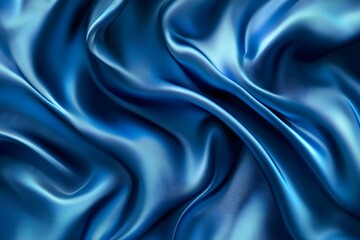 Fototapeta premium Blue silk luxury background. Satin fabric texture. Abstract crumpled textile waves. Elegant wallpaper design for cosmetics and beauty