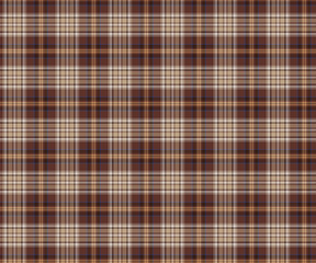 Plaid fabric pattern, brown, cream, blue, elegant, distinctive, seamless for textiles, and for designing clothes, skirts, pants or decorative fabrics. Vector illustration.