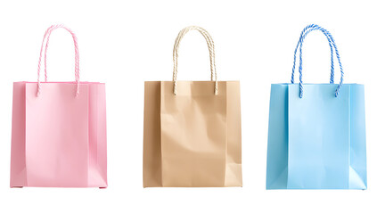 Set of paper shopping bags on transparent background. PNG