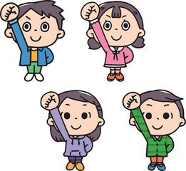 ガッツポーズをする子供のセット