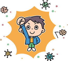 ウイルスを撃退する男の子