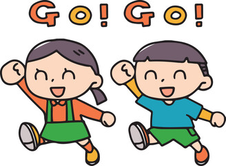元気に歩く男の子と女の子