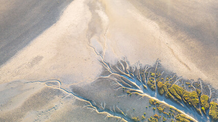 Creek and salt flats with green vegetation in beautiful pattern