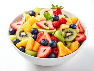 Bowl of fresh fruit salad isolated on white background