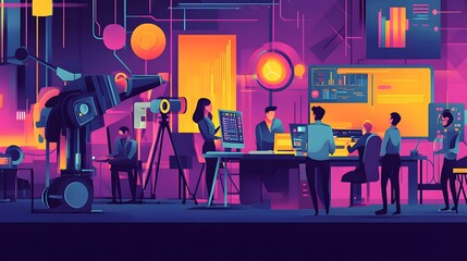 Team of Scientists Working on a Project in a Futuristic Laboratory