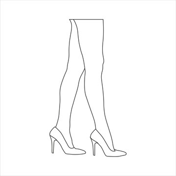 recommend clip art: Vector illustration of outline female leg in cartoon flat style. Woman line art legs wearing shoes. Female smooth skin in tights, girl sensual foot with raised shin, woman sexy leg in tights