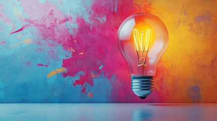 Creative Abstract Concept of Light Bulb on Colorful Background