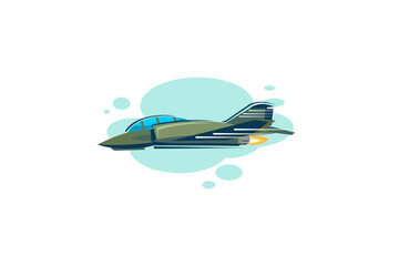 American cold war supersonic fighter plane vector illustration. simple aircraft logo, military equipment.