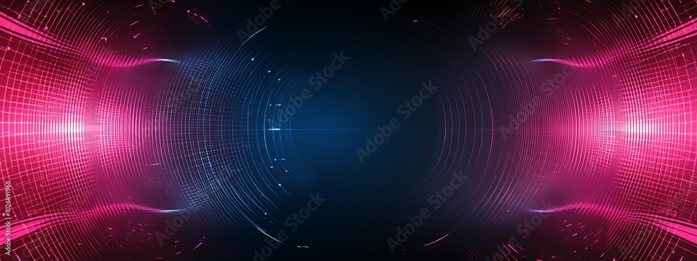 Aufkleber abstract futuristic background with neon glowing lines and circles.