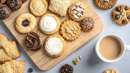 Fototapeta premium Assorted Cookies and Pastries on Wooden Serving Board