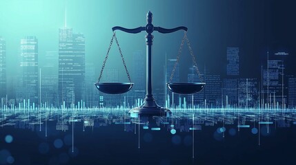 Modern Illustration of Balance Scale in Cityscape