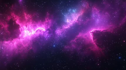 A vibrant nebula in the cosmos with pink, purple, and blue hues, with scattered stars in the dark background.