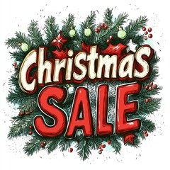 Christmas Sale Text Sign in Bold Festive Holiday Lettering,  Winter Theme Business Design, Cheerful Seasonal Marketing Signage Isolated on White Background