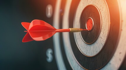 A sharp arrow strikes the bullseye, representing precision and skill in hitting the target.
