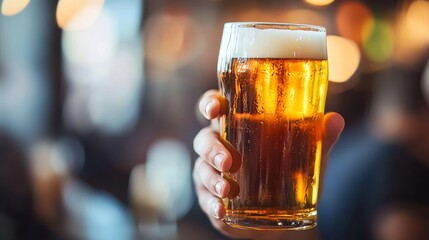 Beer drinker merrymakes in social gathering.