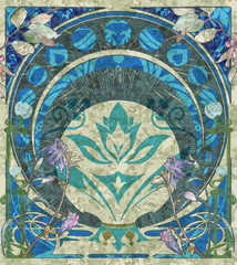 purple plants, skyblue decoration art-nouveau BG