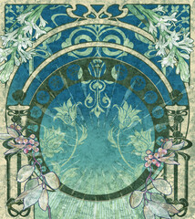 blue and white gradation art-nouveau style BG