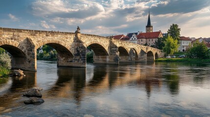 Naklejka premium Central Europe's oldest bridge over Otava in Pisek