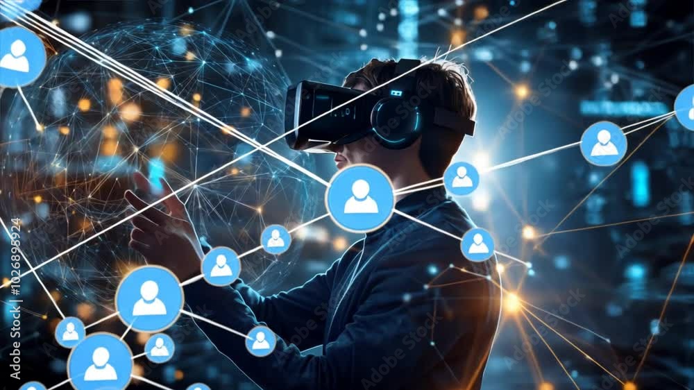 Poster a smart individual using virtual reality goggles to access and interact with a complex global networ