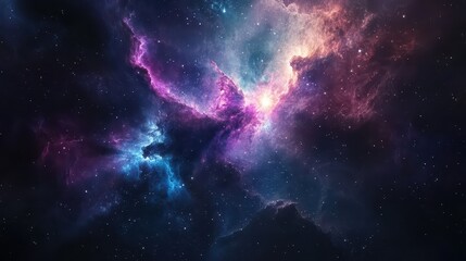Fototapeta premium Vibrant Cosmic Nebula A Colorful Exploration of the Galaxy and Starry Night Sky