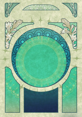 blue and green, white flower, plants art-nouveau BG