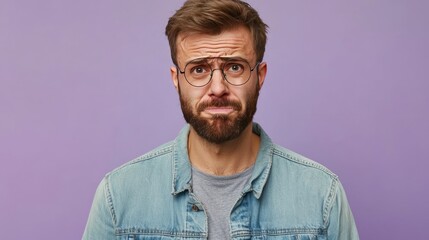 Obraz premium Man with denim looks stressed.