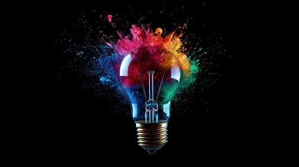 Explosive Creativity A Colorful Burst from a Light Bulb Inspiring Imagination and Innovation