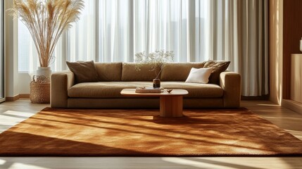 Brown rug in elegant room.