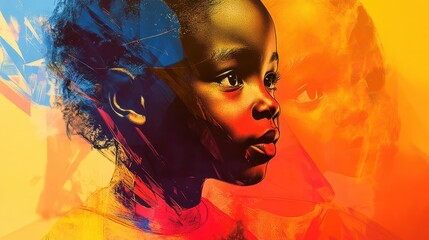 Dramatic Illustration of African American Children Embracing Their Cultural Identity in a Vivid and Expressive Art Style