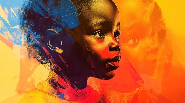 Dramatic Illustration of African American Children Embracing Their Cultural Identity in a Vivid and Expressive Art Style