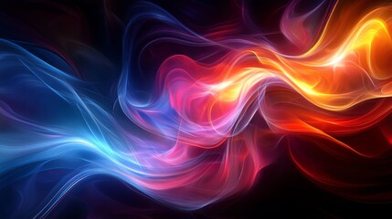 Fototapeta premium Abstract fiery and icy blue and red swirls of light on a black background.