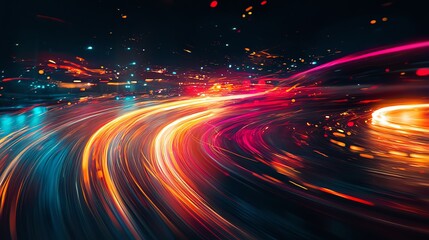 Obraz premium Abstract long exposure of car lights on a highway at night.