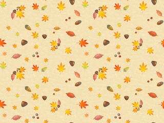 クリとモミジのシームレスパターン（和紙）　B-2'